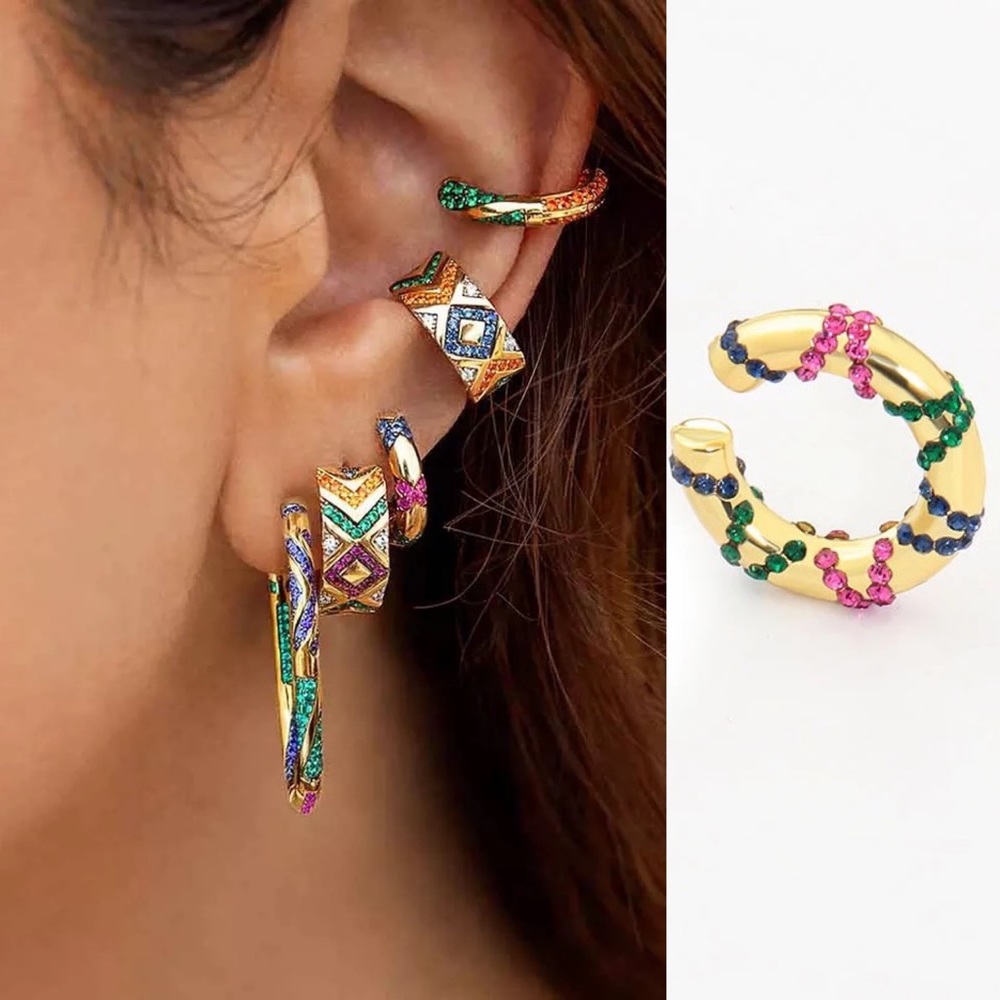 Enola Gold Tribal Design Rhinestone Ear Cuff - Picture 5 of 5